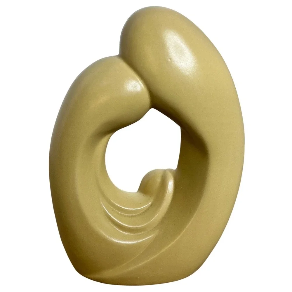 Abstract Ceramic Family Sculpture Mustard Yellow Modern Art 10